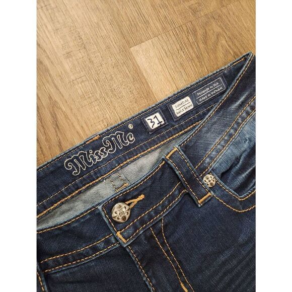 Miss Me 'skinny' aztec embroidered womens 31x27 medium wash multicolor - Picture 2 of 10